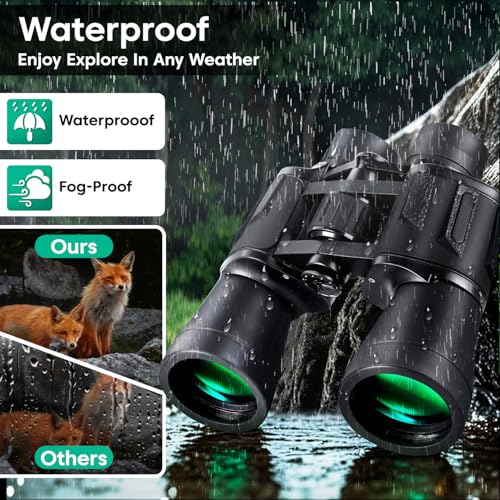 Image of Sounce 10x50 Binoculars for Long Distance | HD Binocular for Adults | BAK4 Prism FMC Green Coated | Bird Watching Wildlife Safari Hiking | Wide Eyepiece Durbin with Pouch (Black)