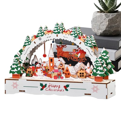 Pueblo de Navidad con luces DIY – Decoración de madera de la ciudad de vacaciones | Juego de casita con luz de vela | Decoración festiva para ventana de mesa para salón, dormitorio, oficina, fiesta