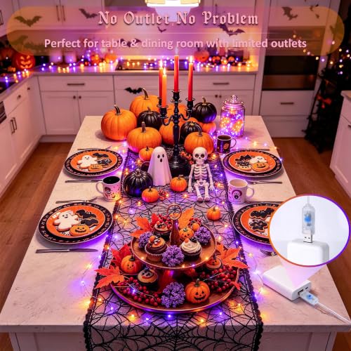 JMEXSUSS 100-Count 33' Orange & Purple Halloween Fairy Lights w/ Remote & Timer (USB) - image 6