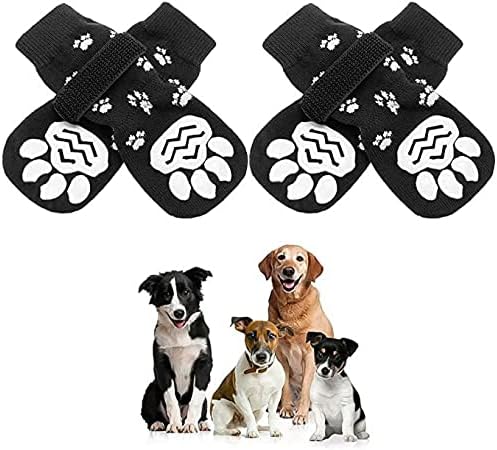 KUTKUT Anti Slip Dog Socks - Dog Grip Socks with Straps Traction Control for Indoor on Hardwood Floor Wear, Pet Paw Protector for Small Medium Large Dogs (Size: M, L x W: 5.7 x 2.5)