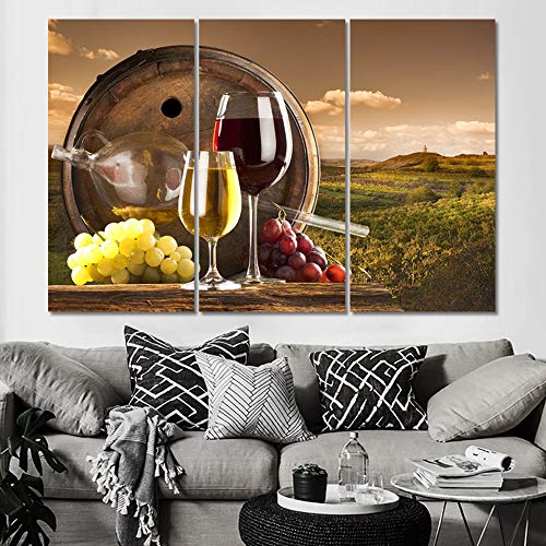 Red Wine and White Wall Art for Dining Room Canvas Wall Art Red Wine Green Grape Wine Cups Bottles HD Modern Abstract Giclee Canvas Prints Artwork for Kitchen Home Decoration, 42x28inch