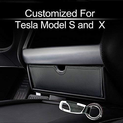 Car Center Console Fit Tesla Cubby Drawer Storage Box Glasses Box Customized Compatible with Tesla Model X Model S, with Removable Layer, Black, Wooden & Leather, Upgraded Layer Design