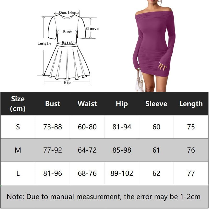 Haibang Vestido Sexy Mujer Manga Larga Vestidos de Fiesta Elegantes Mini Vestidos con Hombro Descubierto Elasticidad Vestido Corto Bodycon Dress para Fiesta Cóctel Noche Playa Club Casuales