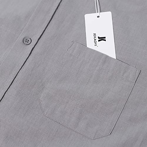 Jekaoyi Button Down Short Sleeve Linen Shirts For Men Summer Casual Cotton Spread Collar Beach Shirts (Grey, X-Large) #TOP2