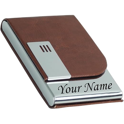 Mini2buy Customized Card Holder for Credit, Debit, ATM, and Business Visiting Cards from Premium Stainless Steel Size (1 x 10 x 6 cm) Ideal for Personal use or Corporate Gifting (Brown Silver PTI)