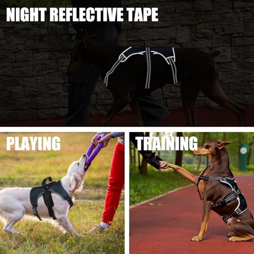 Image of Mihachi Dog Harness for Medium Dogs, Escape Proof No Pull Service Vest with Reflective Strips and Control Handle, Adjustable and Cozy for Easy Walking, No Choke Pet Harness with 2 Metal Rings, Blue M
