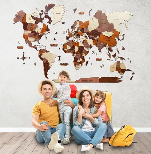Image of Woodsify 3D Wooden World Map Wall Decor Office Wall Decoration Items, Corporate Gift, Office Wall Decor, Living Room Wall Decoration, Travel Map Diwali Gift, Home Decor- Medium 43 inch*24 inch