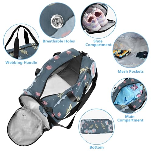 Duffle Bag Kids Gym Bag with Shoes Compartment & Wet Separation Overnight Travel Duffel Bag Blue Pink Koala for Girl Boy4