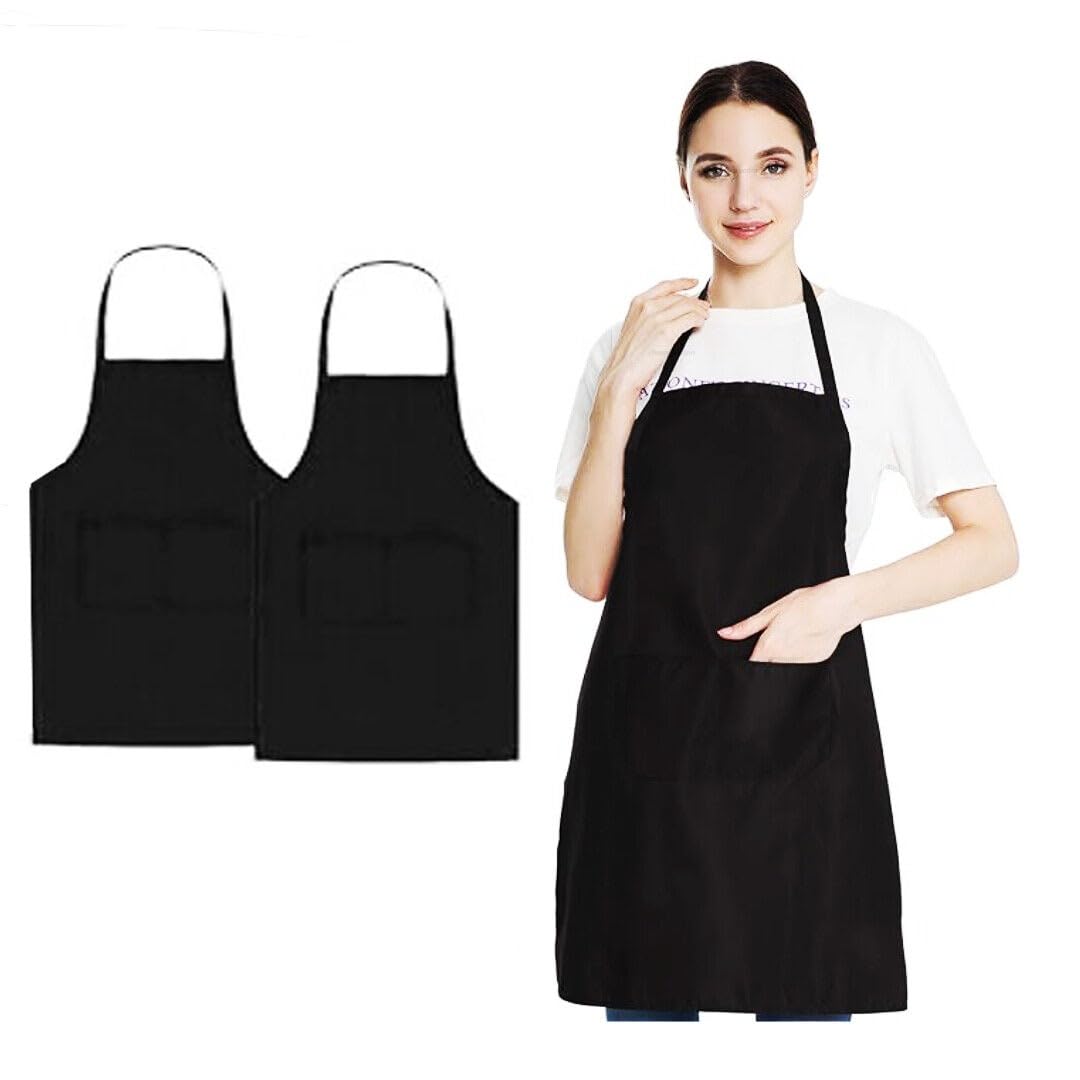 Clossy London Unisex Bib Apron with 2 Pockets Cooking Kitchen Chef Women Men Aprons for Home Kitchen, Restaurant, Coffee house (Black Pack 2)