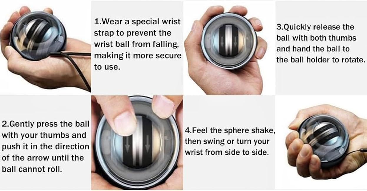 Auto Start Gyro Ball Strengthener, Forearm Gyro Ball Wrist Exerciser, Auto-Start Colorful Lighting (Without Light-Black)
