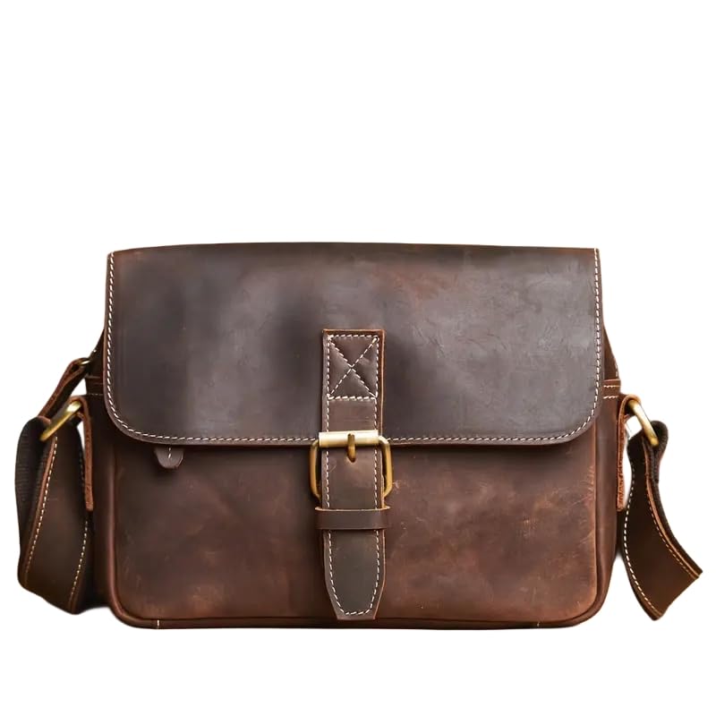 Victor Unisex Genuine Leather Retro Crossbody Sling Bag | Handmade Shoulder Side Satchel-Buckle Closure & Adjustable Strap | Travel Handbag/Shoulder Sling Bag With Multiple Pockets (Brown, 9x11 Inch)