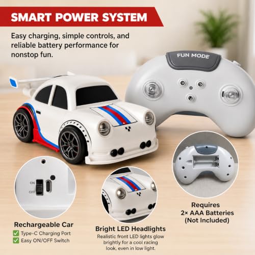 Image of Remote Control Intelligent Sensor Drift Car for Kids | 4WD Mini RC Drifting Car with Follow Me & Escape Mode, Music, LED Lights | Interactive Toy Gift for Boys and Girls (White)