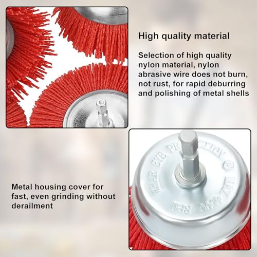 Image of 8 Pack Nylon Filament Abrasive Wire Brush Wheel & Cup Brush Set with 1 /4 Inch Hex Shank, 5 Sizes Nylon Drill Brush Set for Steel Rust Removing, Grill Cleaning, Flaking Paint Refinishing