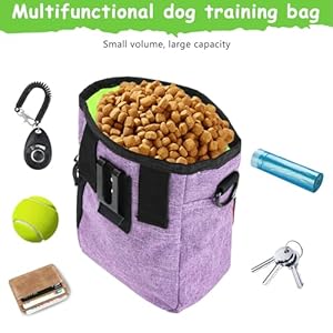 Dog treat pouches for pet training with magnetic closure treat pouches for pet traininglarge dog treat training pouch and dog clickertraining treat pouch built in poop bag dispenser purple   cucciolini doodles