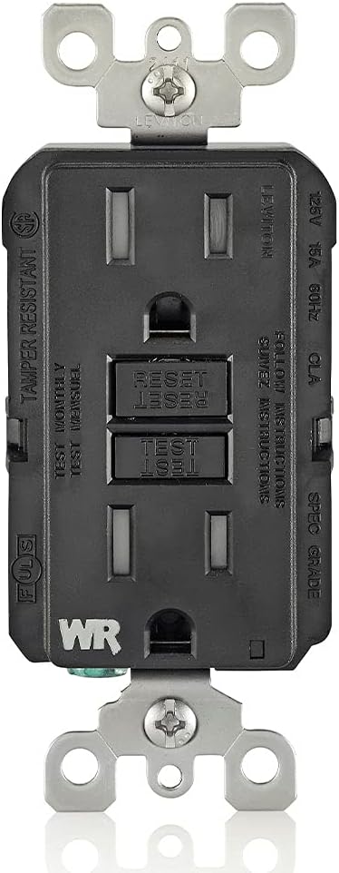 GFWT1-E Self-Test SmartlockPro Slim GFCI Weather-Resistant and Tamper-Resistant Receptacle with LED Indicator, 15 Amp, Black