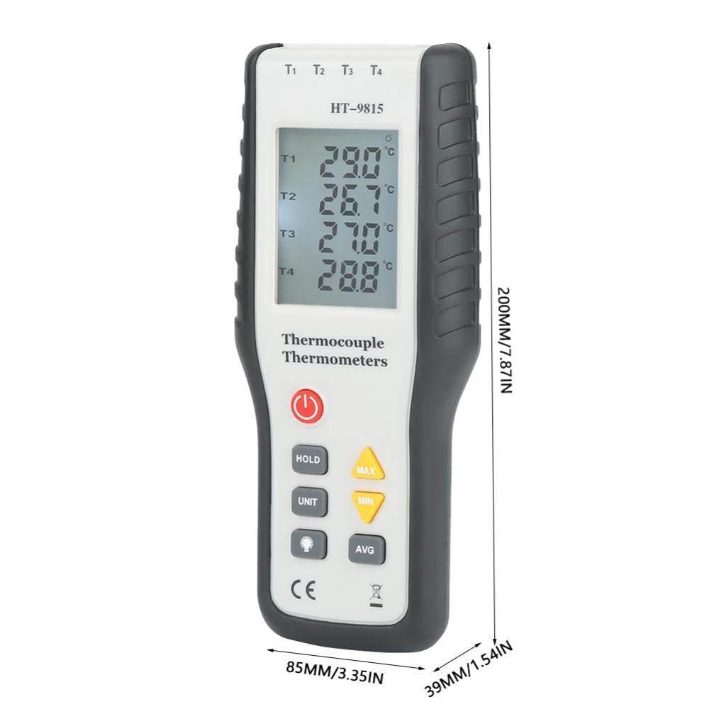 Akozon Termocoppia termometro digitale HT-9815 4 canali, sensore termocoppia tipo K, termometro, LCD a lettura istantanea con sensore sonda -328 ° F ~ 2501 ° F (- 200 ° C ~ 137