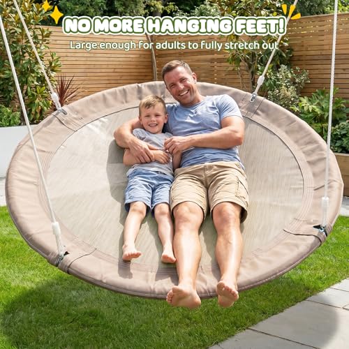 Image of Trekassy 60 inch Large Saucer Tree Swing for Kids Adults 900D Oxford Waterproof with 2pcs Hanging Straps, Taupe