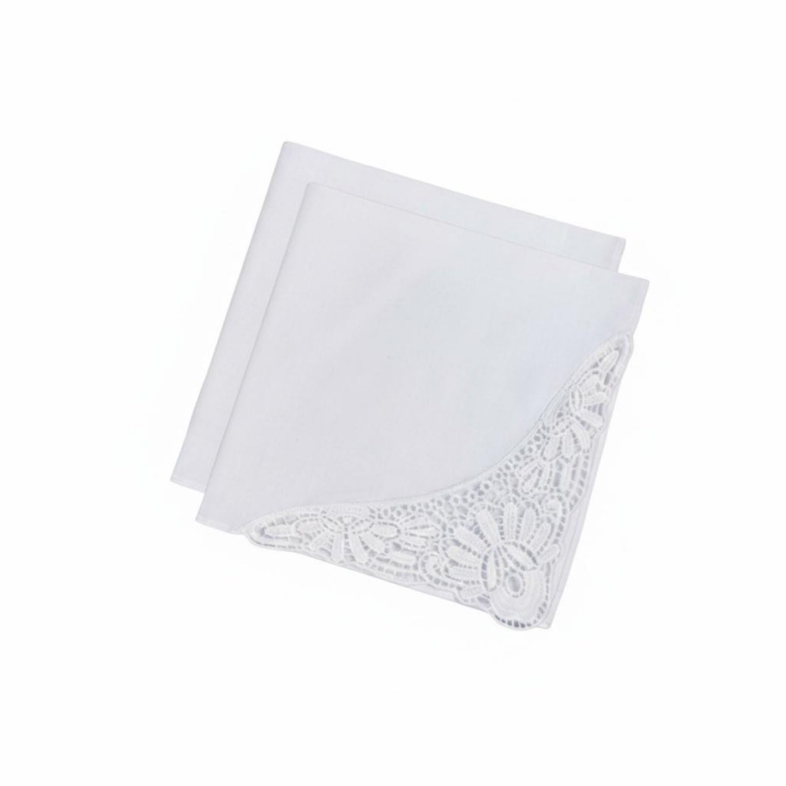 Merishopp 2 Pieces High-Density Material White Lace Handkerchief Elegant Design Cotton Handkerchief Breathable Solid White Hankie Absorbent for Bridesmaids, Brides, Wedding, Party, N0.2-2pcs-image-15