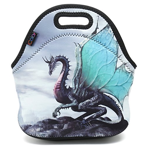 ICOLOR Cool Dragon Insulated Neoprene Lunch Bag Tote Handbag lunchbox Food Container Gourmet Tote Cooler warm Pouch For School work Office