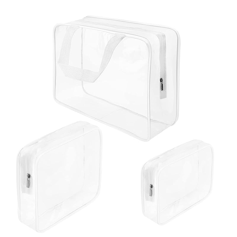 ROYBENS Kit com 3 necessaires transparentes de PVC para viagem, tamanhos grande, médio e pequeno