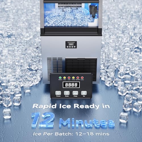 Image of Coolake Commercial Ice Maker Machine, 200Lbs /Day Under Counter Ice Maker with 55 Lbs Storage, Stainless Steel Freestanding Built-in Outdoor Ice Machine with Water Filter for Home Bar Cafe Garage