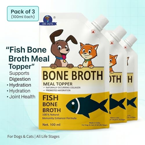 Image of Dr. Pets Pack of 3 (100ml Each) Fish Bone Broth for Dogs & Cats | Liquid Meal Topper | Collagen Rich | Supports Digestion & Hydration