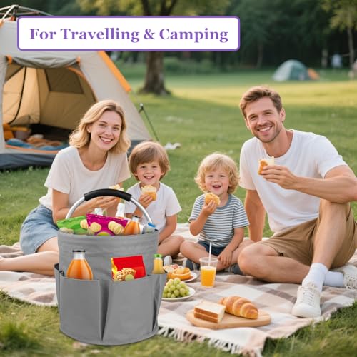 Image of 2Pcs 17L Foldable Cleaning Caddy Tote with Handle for Camping, Dark Gray