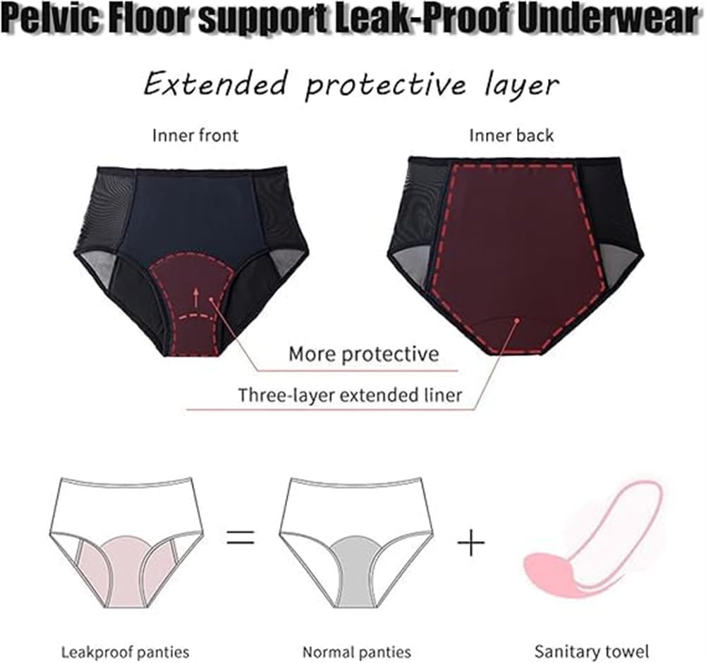 Bragas a prueba de fugas, de flujo pesado, a prueba de fugas, soporte para el suelo pélvico y ropa interior a prueba de fugas, ropa interior a prueba de fugas para mujer