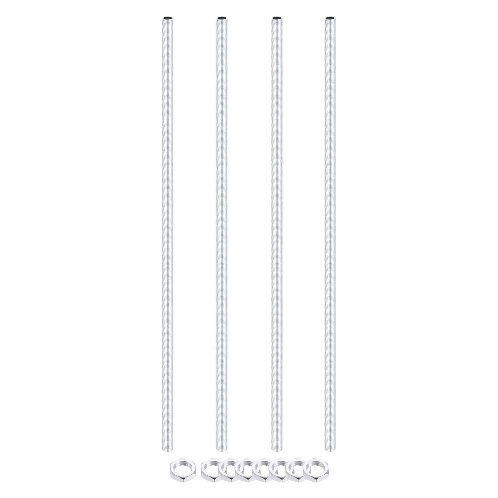 sourcing map 4Pcs 360mm Lamp Pipe Nipples Kit with Lock Nuts, M10x1 Fine All Threaded Hollow Tube Lamp Repair Hardware Fasteners for Chandelier Ceiling Lamps Assembly DIY, White Zinc