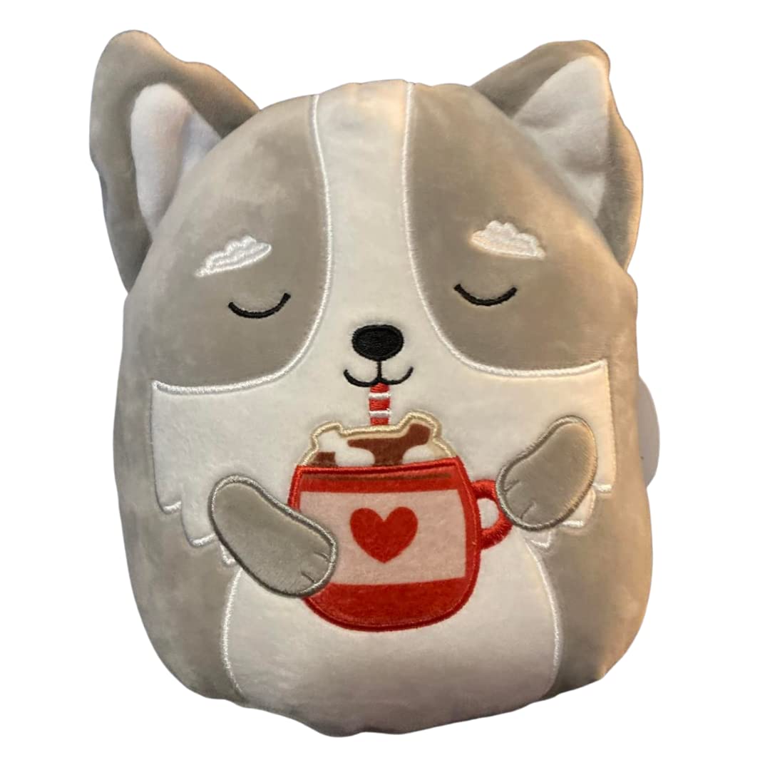 Squishmallow - Peluche oficial de Kellytoy, escuadrón de San Valentín, peluche de animal de peluche suave (8 pulgadas, perro casmir (con cacao)