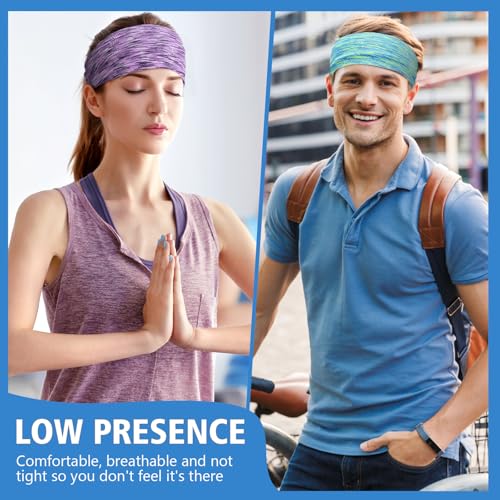 Image of 18 Pcs Sports Sweatbands for Men Women Camo Headbands Workout Non Slip Headbands Breathable Head Band Fitness Stretchy Unisex Hairband for Yoga Running Cycling Ball