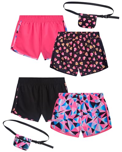 dELiA*s Girls Athletic Shorts - 4 Pack Active Performance Running Soccer Gym Shorts for Kids with Fanny Pack (Sizes: 7-16)
