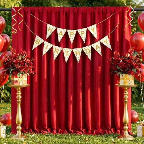 Image of SoarDream Wine Red Polyester Backdrop Curtains 4 Panels 5ft x 10ft Wrinkle-Resistant Photography Drapes for Stage Wedding Ceremony Trade Show Studio Background