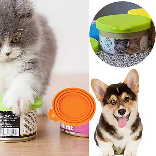 Woheni Can Cover Dog Food, 2 Pack Can Dog Food Lids, Universal Silicon Can Lid Fits Most Standard Size Dog And Cat Can Tops, With 2Pcs Stainless Steel Can Food Spoon (Green+Orange+Spoon) #TOP1