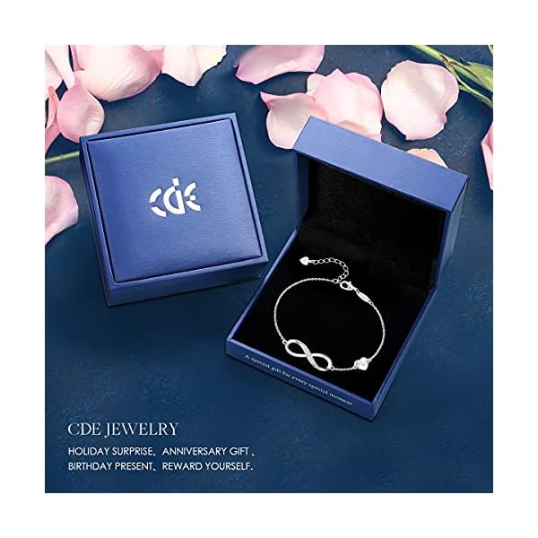 CDE Infinity Heart Symbol Charm Link Bracelet for Women 925 Sterling Silver Stainless Steel Adjustable Anniversary Jewelry Christmas Birthday Gifts for Women Wife Girlfriend Her
