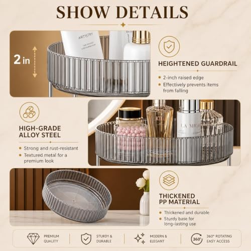 Image of MECHDEL Makeup Organiser Box with Drawers, Perfume, Cosmetic and Skincare Storage Stand, Dressing Table Organiser for Lipstick, Nail Polish (360 Rotating-Transparent White, 3 Tier)