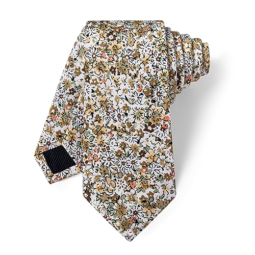 Image of YourTies Cotton Floral Tie for Men 2.5 inch Printed Skinny Necktie Pocket Square Tie Clip Set Flower Wedding Party Groom