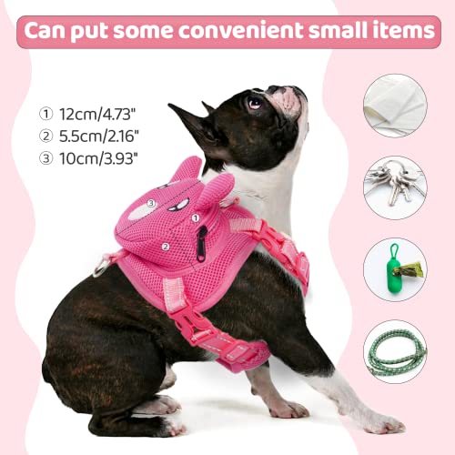 OUOBOB Dog Harness with Backpack No Pull Pet Harness Vest, Cute Pink Pig Dog Saddle Bag Adjustable Mesh Dog Carrier Backpacks for Hiking Training and Daily Walking, Dog Carriers for Small Medium Dogs - Image 4