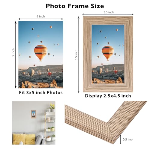 Image of JCJMY 3x5 Picture Frame for Tabletop, 3 x 5 Photo Frame with Shatter Resistant Plexiglass, Sturdy 3 by 5 Poster Frame, Rustic Brown