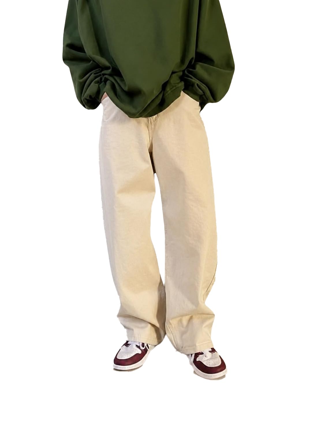 Men's Beige Baggy Korean Jeans, Wide Leg Boyfriend Fit, Stretchable Fabric, Cool Look, Comfortable Fit-picture-30