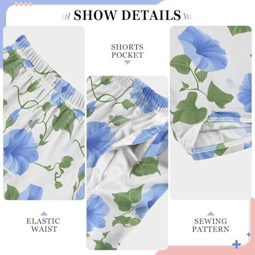 Blue Morning Glory Pajama Pants Lounge Sleep Pants Elastic Waist Long Pajama Bottoms with Pockets for 6-14 Years4