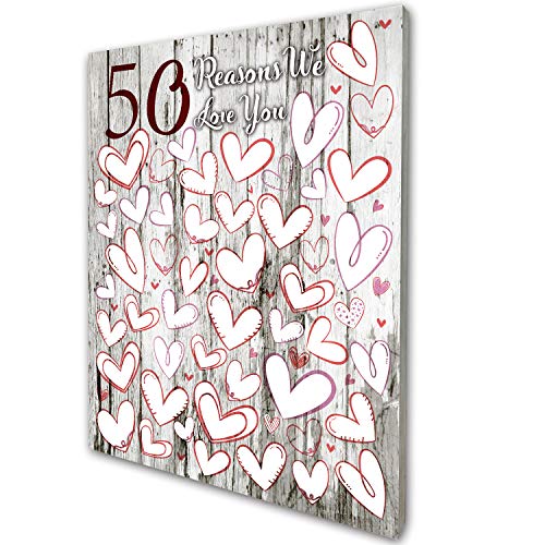 50 Reasons We Love You, 50. Geburtstag Geschenk Gästebuch für Sie, Mann, Frau, Schwester, Freund, Familie, Holz Gästebuch Party Dekoration, 50. Geburtstag Schild