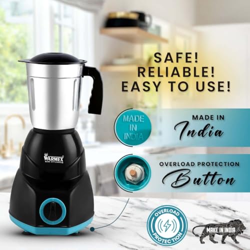 Image of Warmex Mixer Grinder 500 Watt | Multipurpose 3 Stainless Steel Jars | 300ml + 800ml + 1200ml | 3 speed settings heavy duty motor for perfect grinding & blending | 2 Year Warranty by Warmex
