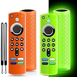 (2 Pack) Onebom Silicone Protective Remote Cover, Anti-Slip Remote Control Case with Black Lanyard(Glow Green&Not Glow Orange)