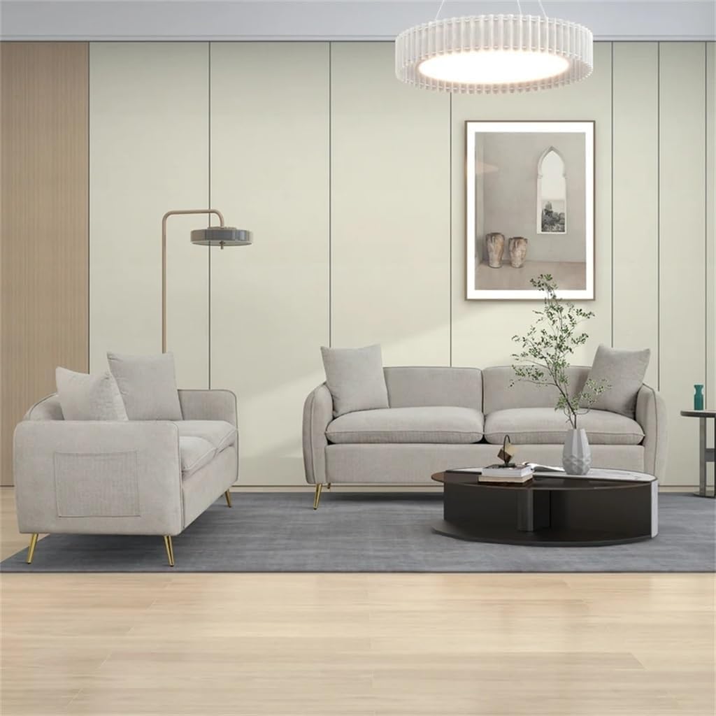2 Piece Velvet Upholstered Sofa Sets,Loveseat and 3 Seat Couch Set Furniture Golden Metal Legs