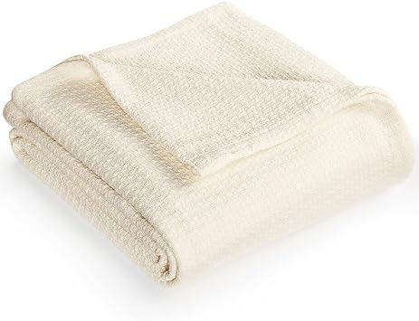 Cotton Bed Blanket, Breathable Bed Blanket Twin Size, Cotton Thermal Blankets Twin, Cozy and Soft Woven Blankets, Lightweight Fall Blankets 66x90Inch