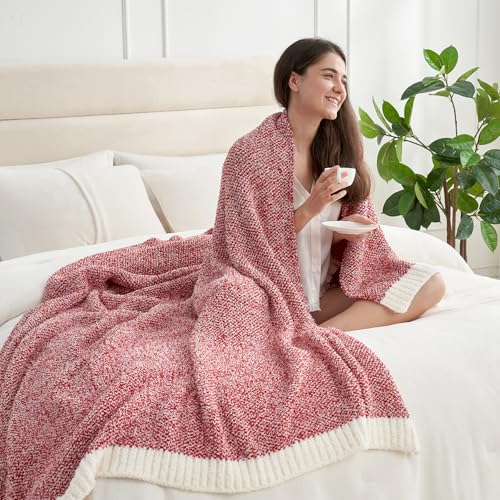 Image of Snuggle Sac Red Throw Blanket for Couch, Super Soft Warm Christmas Red Blankets Cozy Knit Fuzzy Plush Lightweight Throws for Sofa, Bed, Camping, Heather Red, 50x60 inches