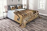 ABAKUHAUS Afrika Tagesdecke Set, Safari-Tier Cheetahs, Set mit Kissenbezügen Romantischer Stil, für Doppelbetten 264 x 220 cm, Schwarz Tan
