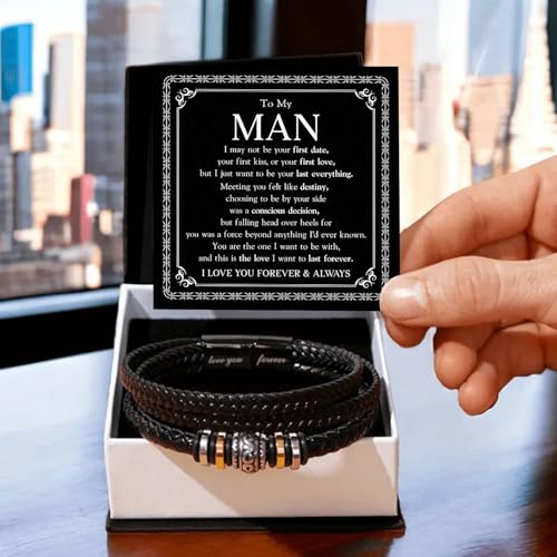 To My Man – Braided Leather & Stainless Steel Bracelet with Heartfelt ‘Love You Forever’ - Elegant Gift Box Included, Gift from Girlfriend or Wife for Husband, Boyfriend, or Brother3