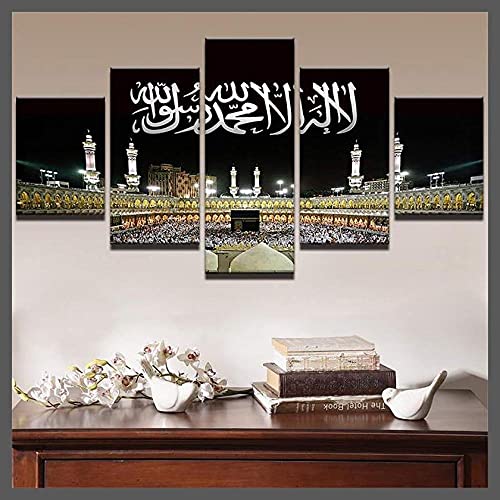 GFHFG Canvas Art Print Wall Decor Islamic Mosque Khana-E-Kaaba 150X80Cm XXL Canvas HD Print,Wall Art Canvas Picture 5 Pieces,Canvas Picture Stretched On A Frame